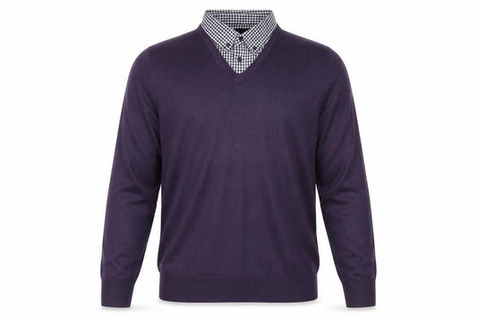 James Pringle Men's Purple V-Neck Check Jumper, Size S