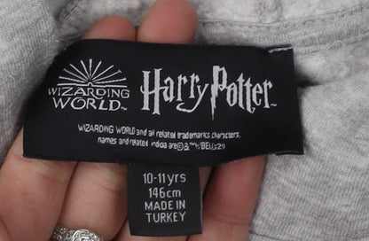 Close-up detail of Harry Potter girls’ grey pullover hoodie - 10-11 years