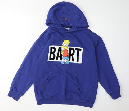 Front view of Zara Kids boys’ blue bart hoodie 13-14 years graphic pullover