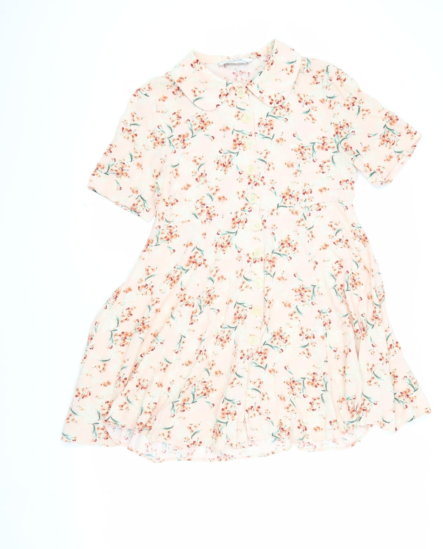 Zara Women's Pink Floral Shirt Dress M Casual Viscose