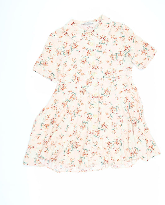 Zara Women's Pink Floral Shirt Dress M Casual Viscose