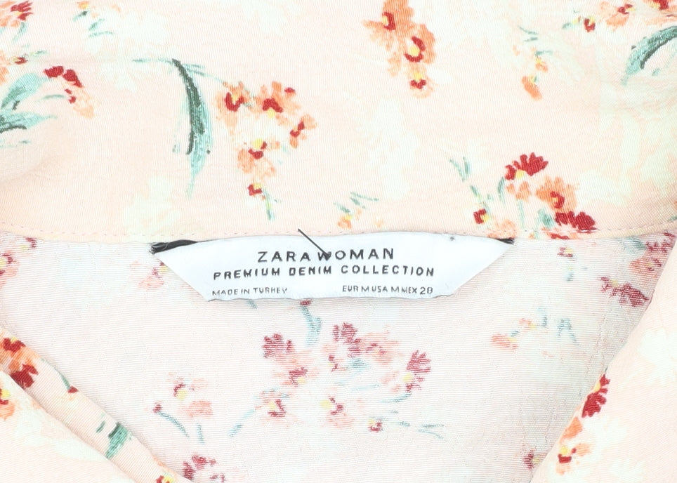 Zara Women's Pink Floral Shirt Dress M Casual Viscose