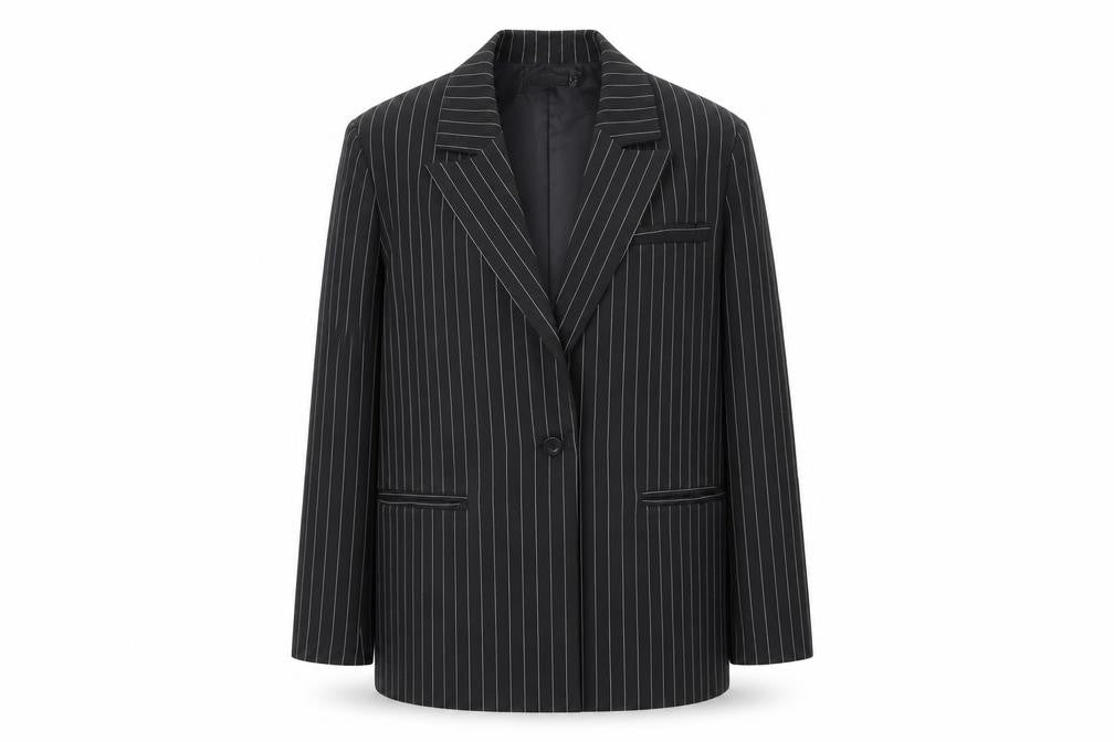 PrettyLittleThing Women's Black Pinstripe Blazer Size 6