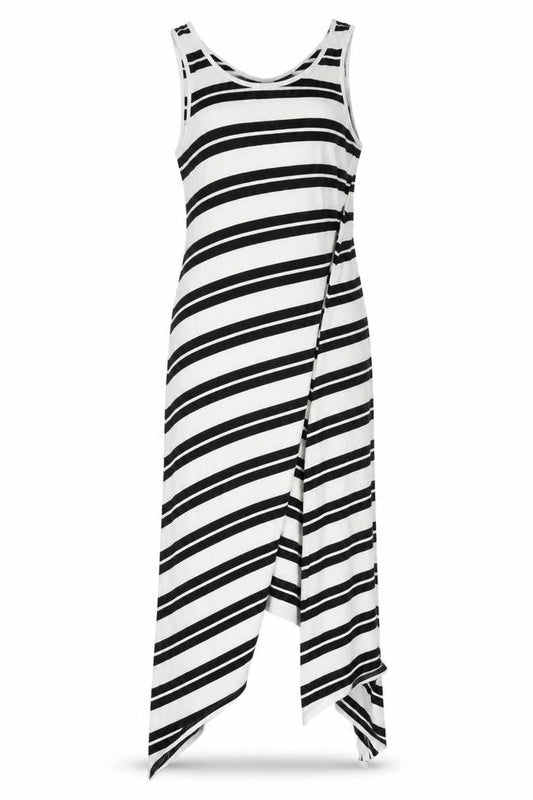 hush Women's Black White Striped Asymmetric Tank Dress