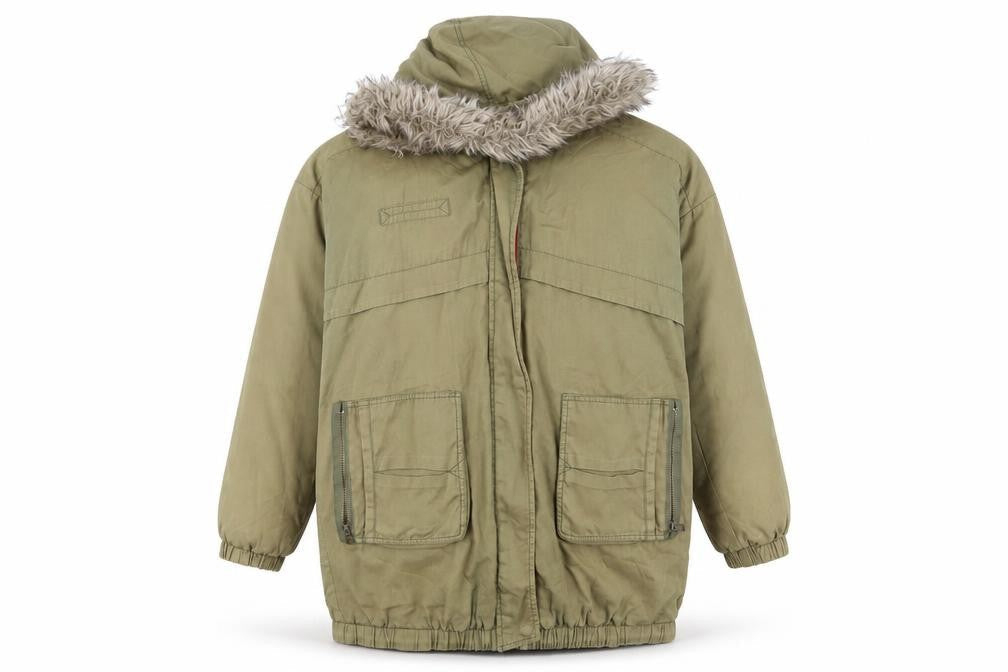 Zara Unisex Green Parka S Faux Fur Hood Coat