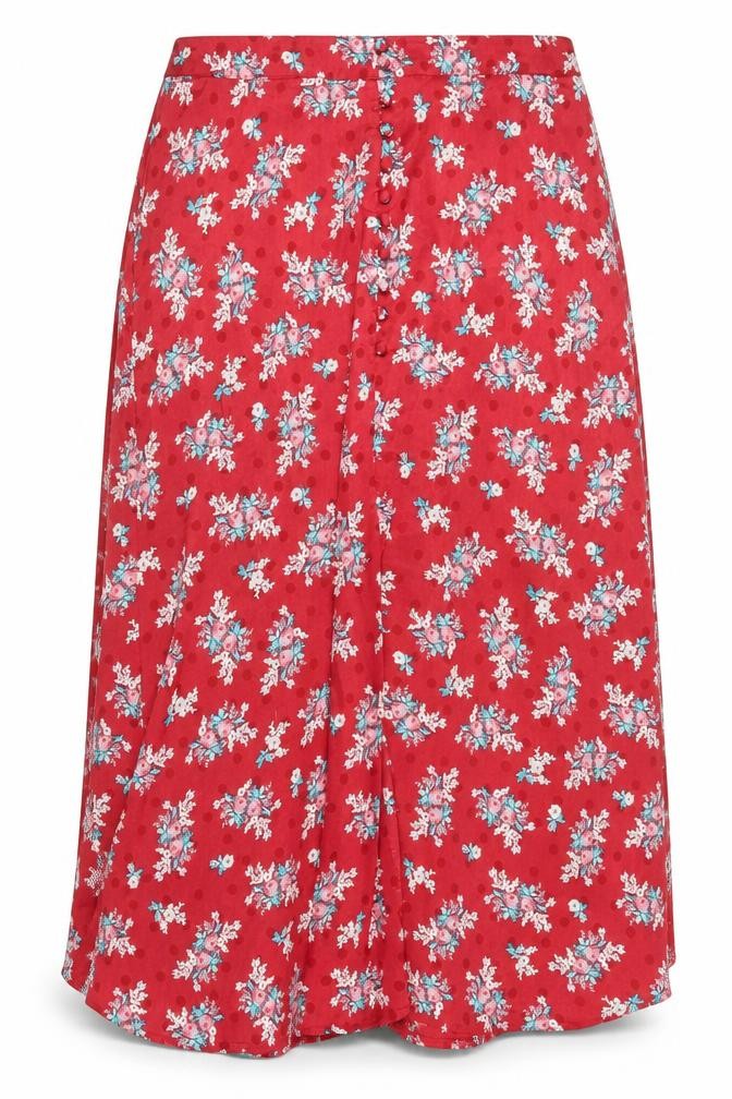 Red Herring Women's Red Floral Midi A-Line Skirt Size 16