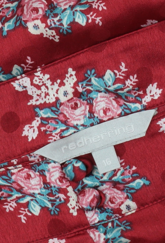 Red Herring Women's Red Floral Midi A-Line Skirt Size 16