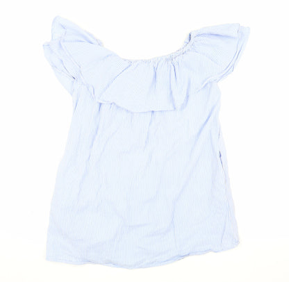 Back view of Zara Blue Striped Off-Shoulder Ruffle Blouse