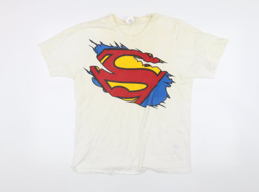 Superman Comic T-Shirt Men White S Crew Neck