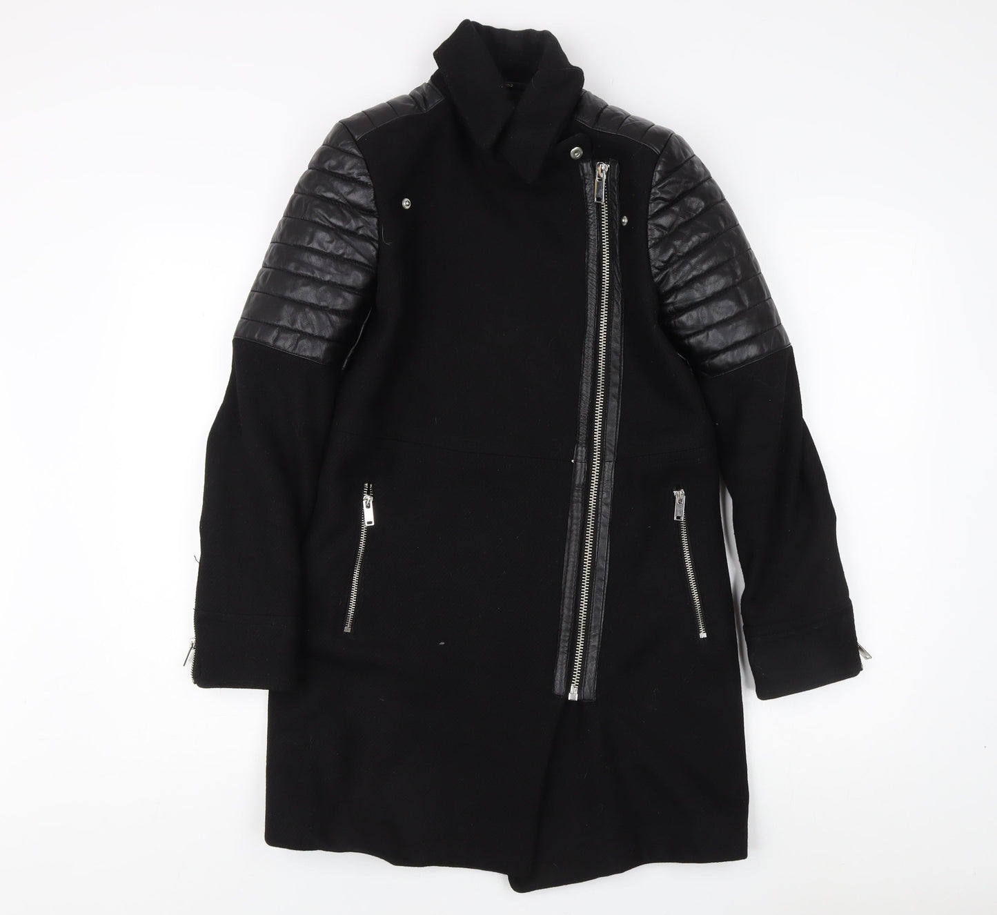 Mango Women's Black XS Motorcycle Coat, Modern Style