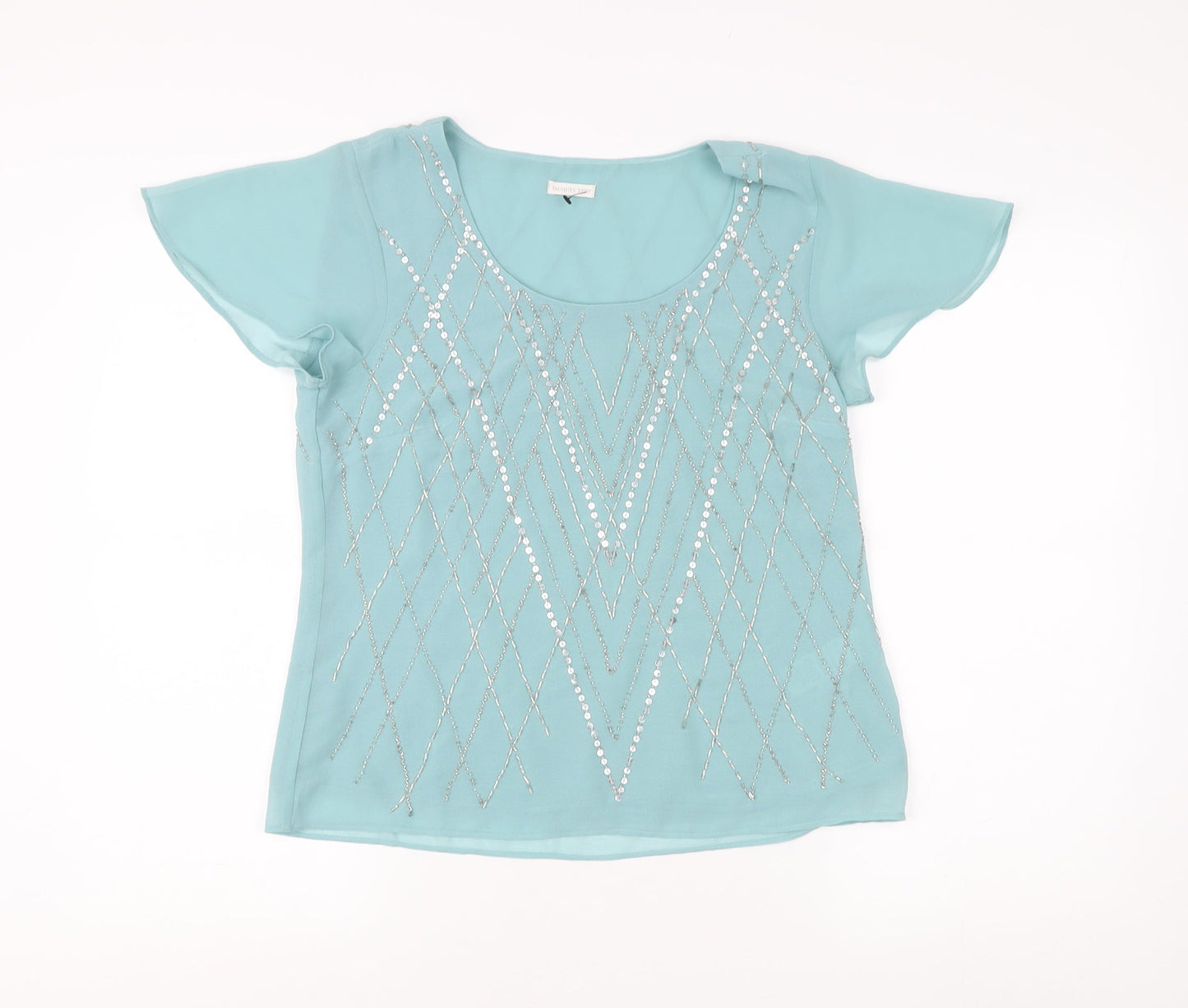 Jacques Vert Blue Sequin Blouse Women Size 10