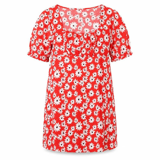 New Look Women's Red Floral Dress, Size 18, Sweetheart Neckline