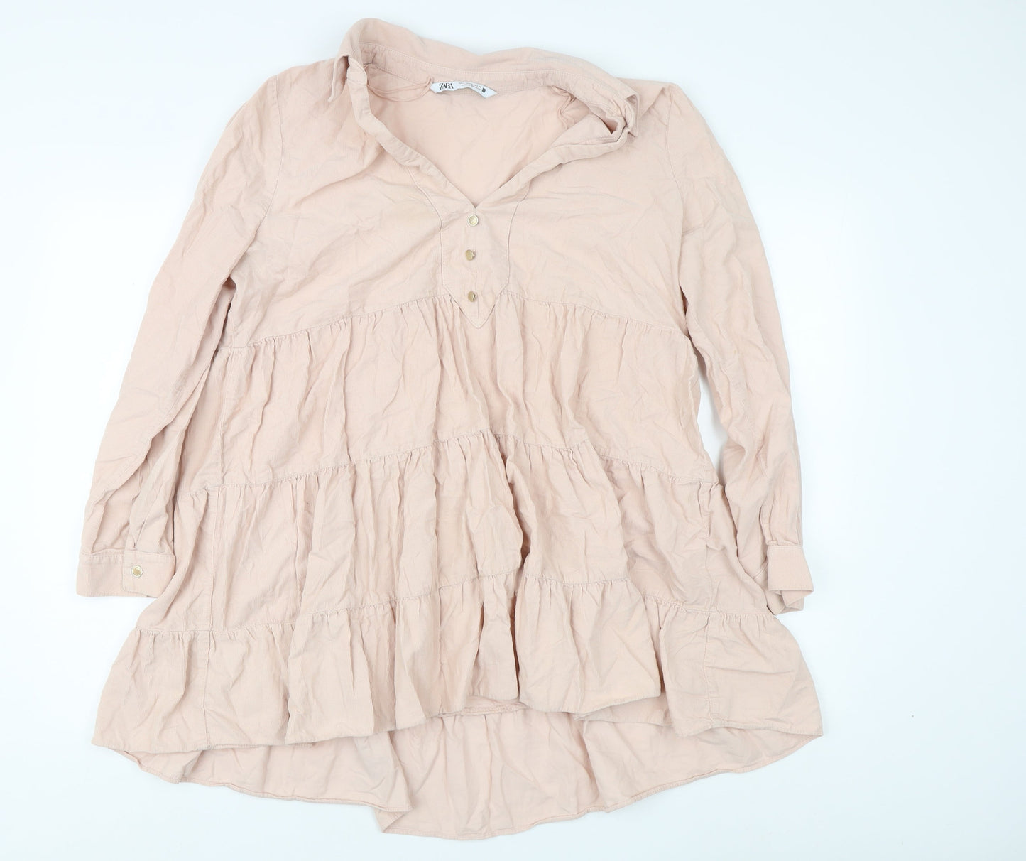 Zara Women's Beige Shirt Dress, L, Collared, Summer