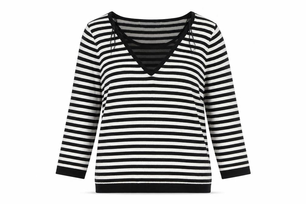 Marks & Spencer Women's Black Striped V-Neck Pullover UK 12