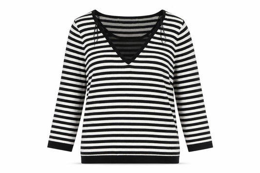 Marks & Spencer Women's Black Striped V-Neck Pullover UK 12