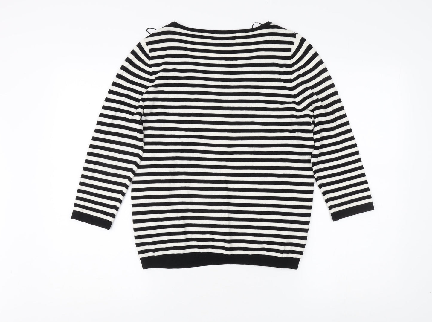 Marks and Spencer Women's Black Striped V-Neck Pullover UK 12