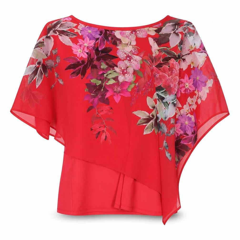 Wallis Women's Red Floral Cape Sleeve Top