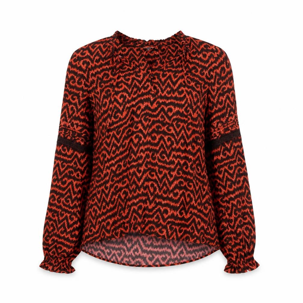 Per Una Women's Red Geometric Long Sleeve Blouse