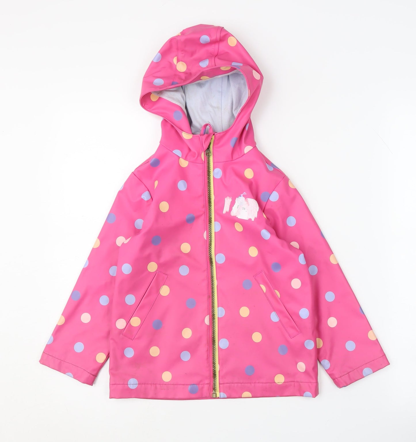 Joules Girls Pink Polka Dot Rain Coat 4 Years Hooded Waterproof