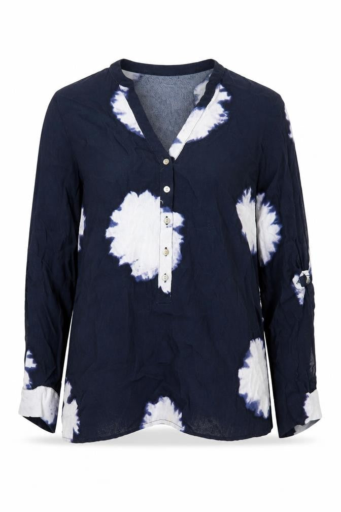 Mint Velvet Women's Blue Tie-Dye Long Sleeve Blouse
