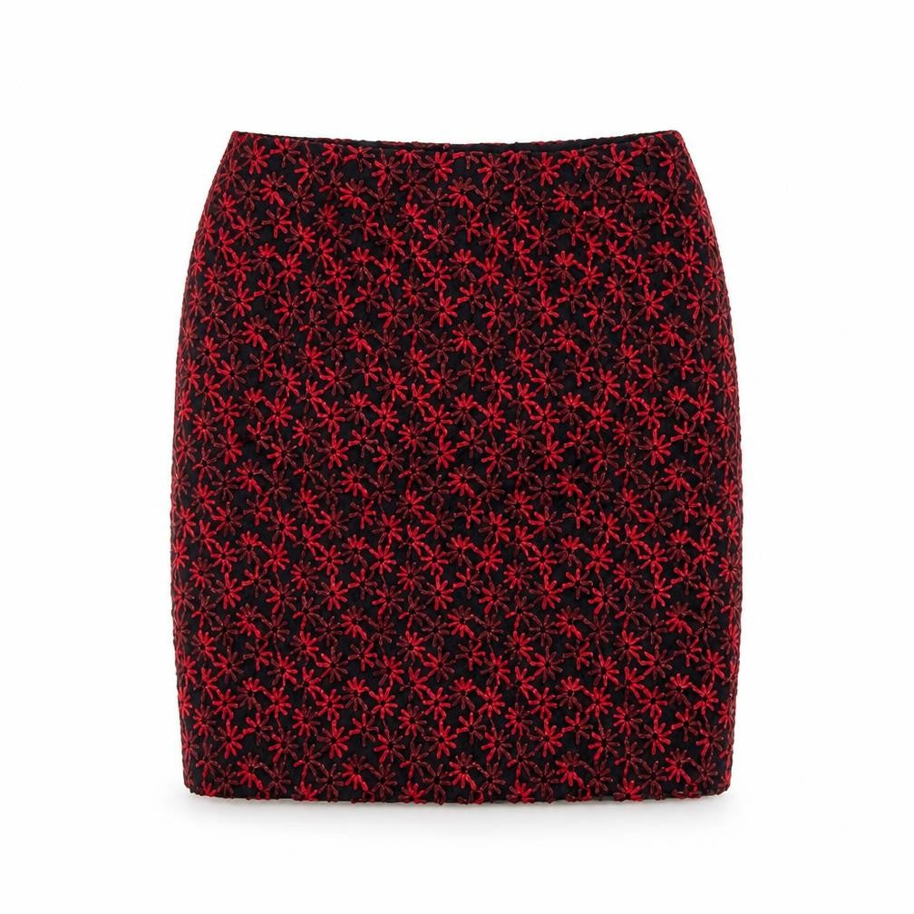 Oasis Women's Red Floral Skirt Size 8 Embroidered