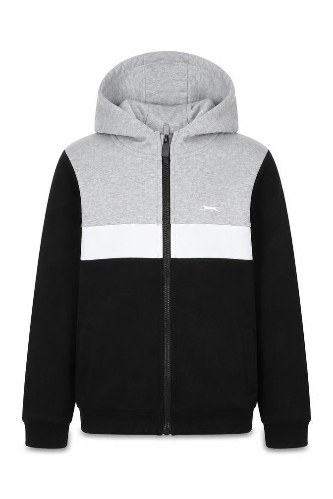 Slazenger Boys Black Grey Full Zip Hoodie, 7-8 Years