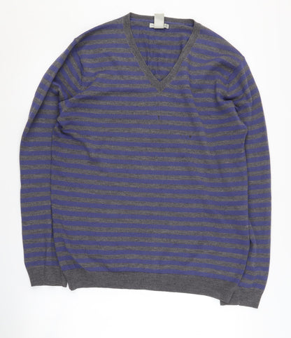 Gap Men's Blue Striped Wool Pullover Jumper L