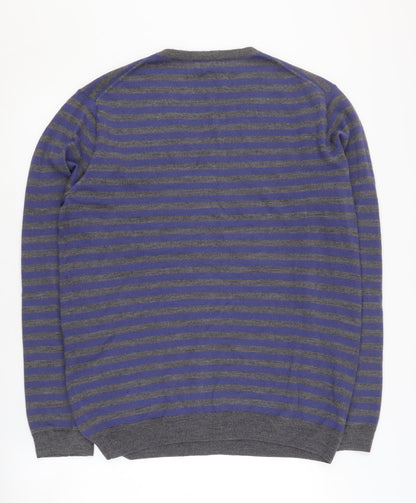 Gap Men's Blue Striped Wool Pullover Jumper L
