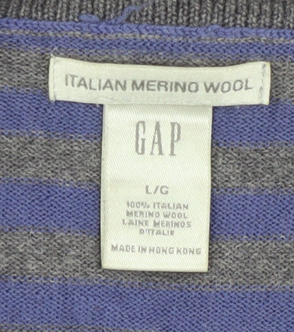 Gap Men's Blue Striped Wool Pullover Jumper L