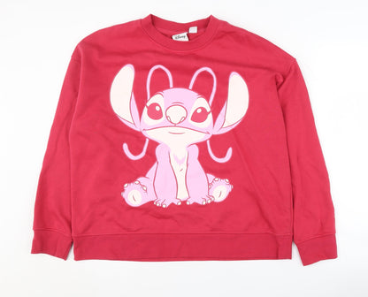Preloved Disney Women's Red M Sweatshirt Lilo & Stitch Graphic - Front