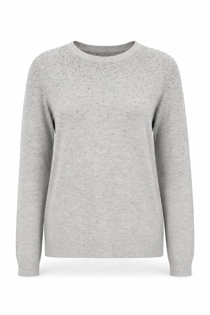 Warehouse Women's Grey Pullover Jumper, Size 10, Beaded Accents