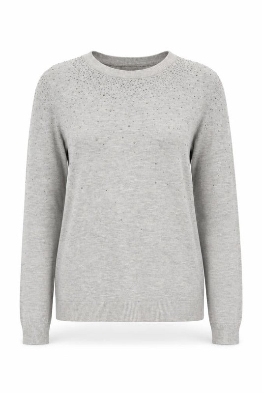 Warehouse Women's Grey Pullover Jumper, Size 10, Beaded Accents