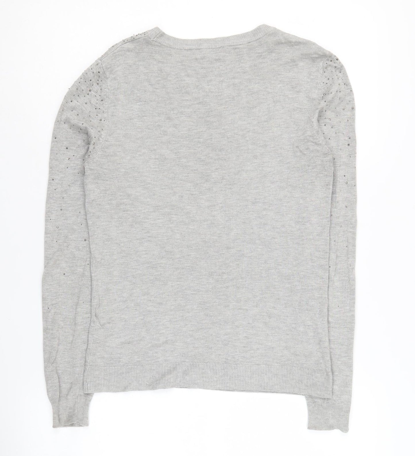 Warehouse Women's Grey Pullover Jumper, Size 10, Beaded Accents