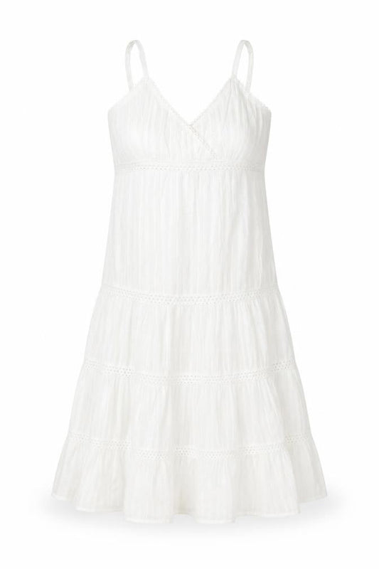 915 Girls White Cotton Sleeveless Dress