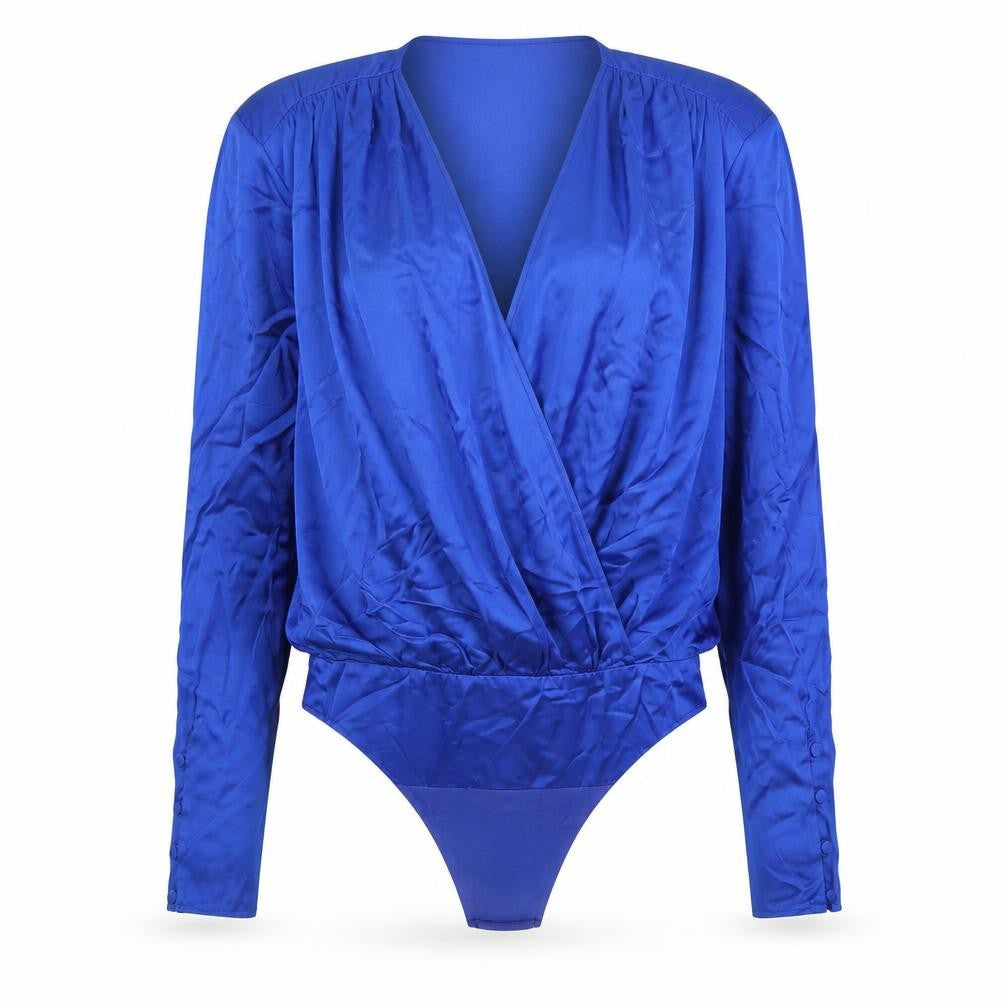 Zara Women's Blue Viscose Bodysuit Size 2 Long Sleeve Casual