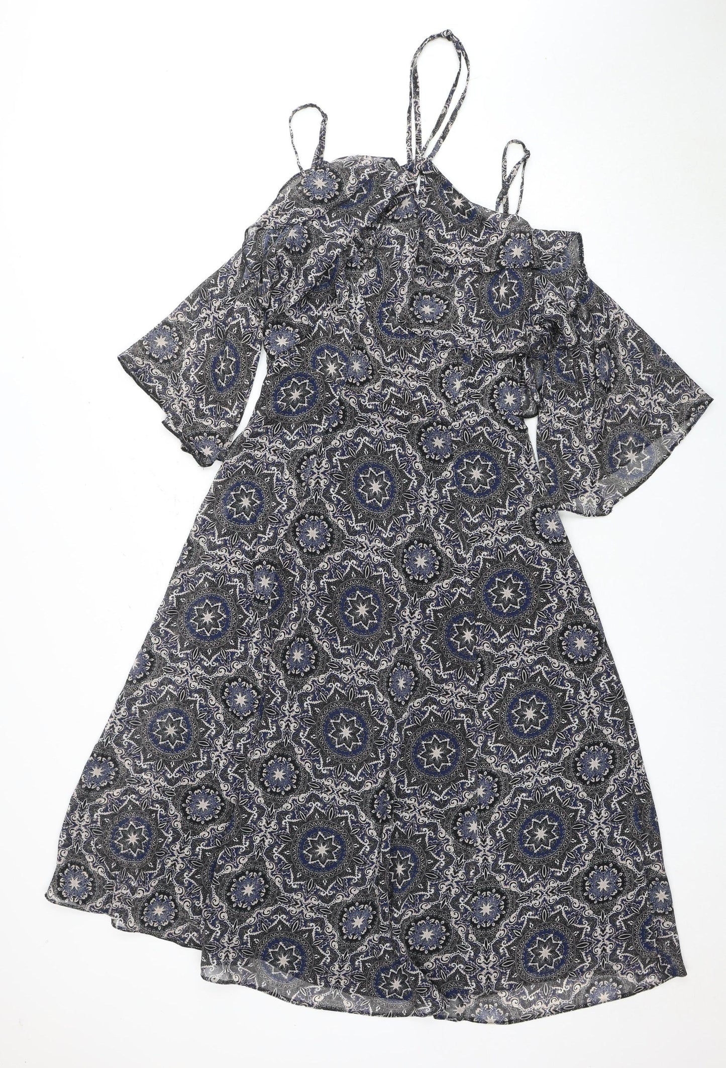 River Island Women's Black Dress UK 12 Geometric Pattern
