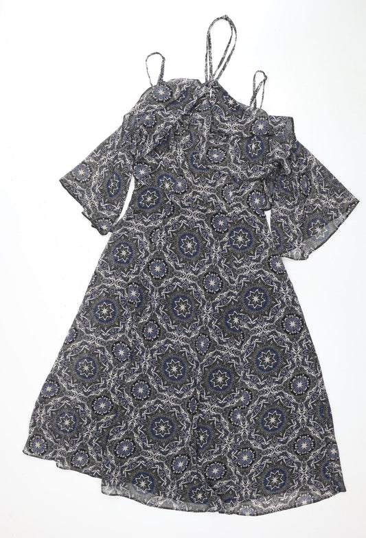 River Island Women's Black Dress UK 12 Geometric Pattern