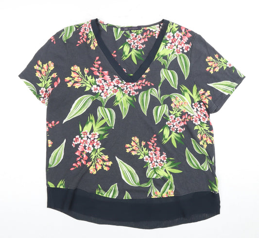 M&S Women's Multicoloured Floral V-Neck Top Size 14