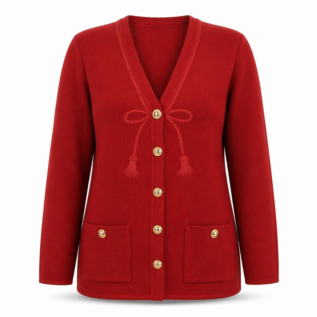 Sempre Women's Red V-Neck Cardigan Size 16