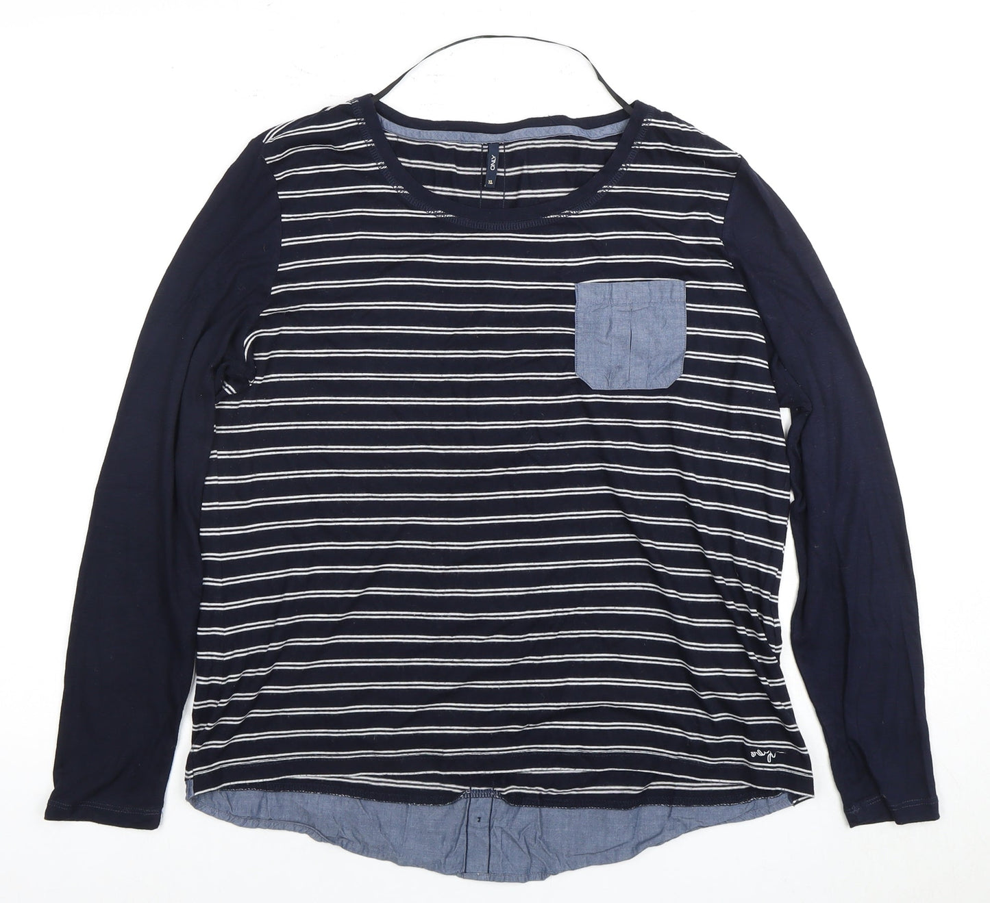 ONLY Blue Women's Striped Long Sleeve T-Shirt XL