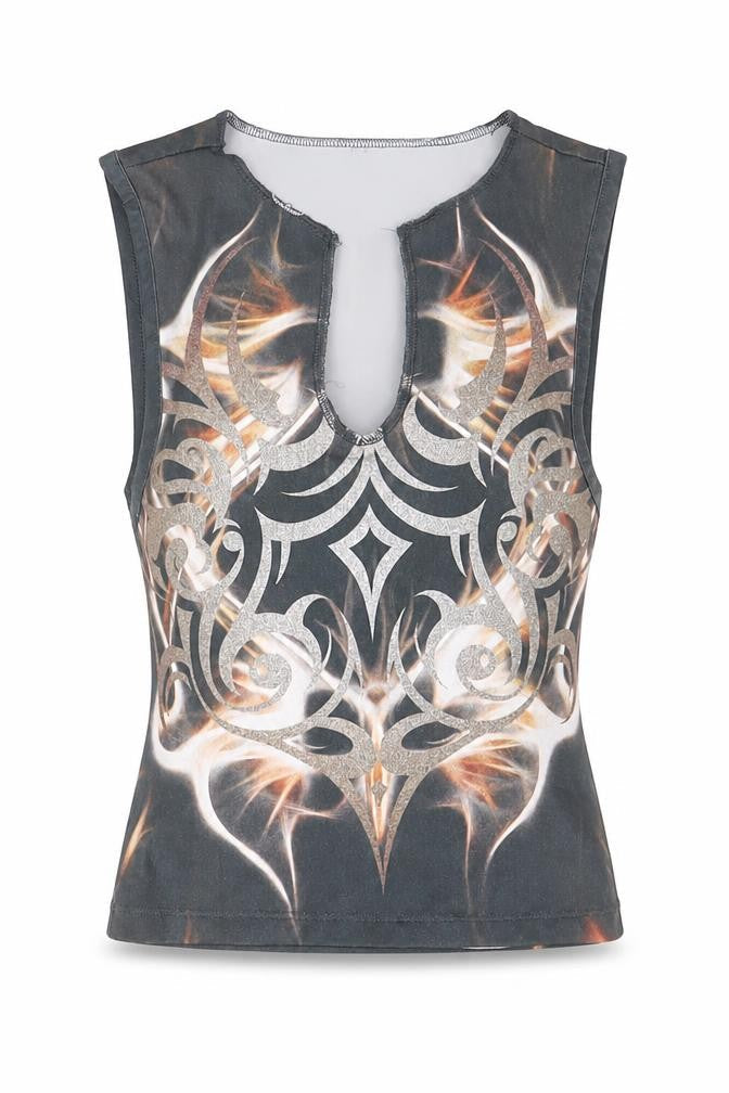 Women's Multicoloured Tribal Tank Top, Size M