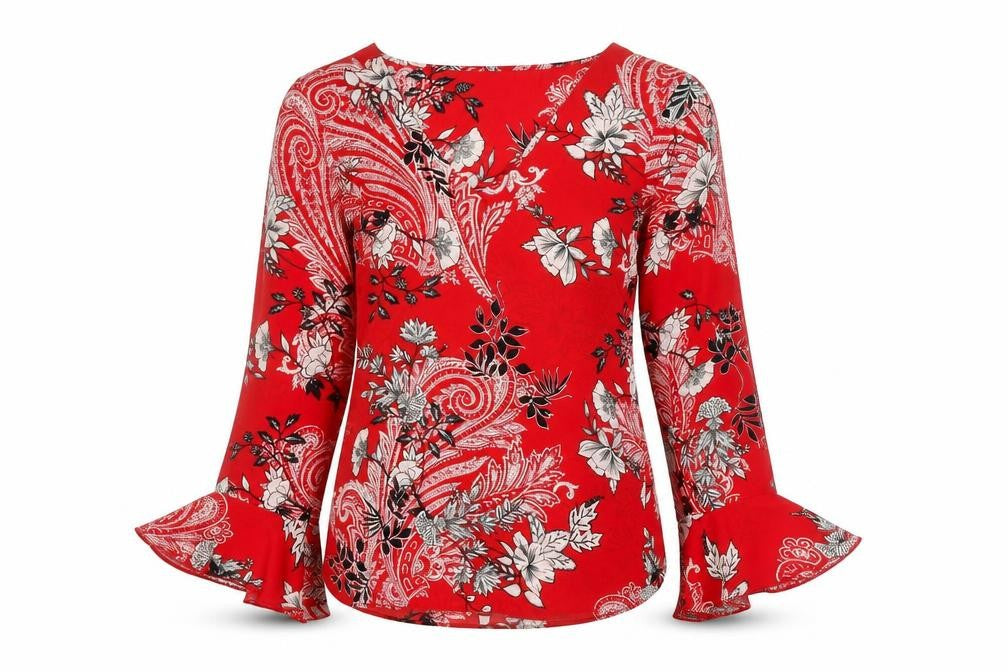 Wallis Women's Red Floral Blouse with Flared Sleeves