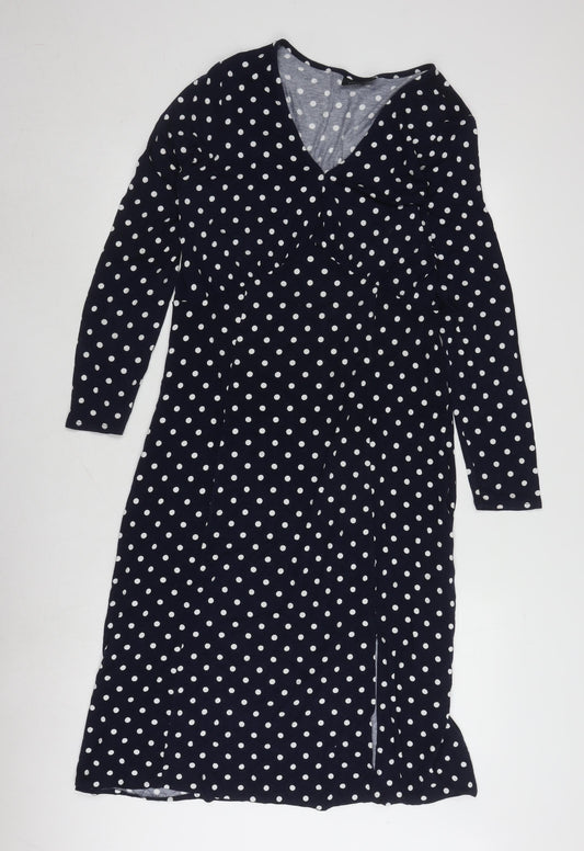 Wallis Women's Blue Polka Dot Midi Bodycon Dress Size 12