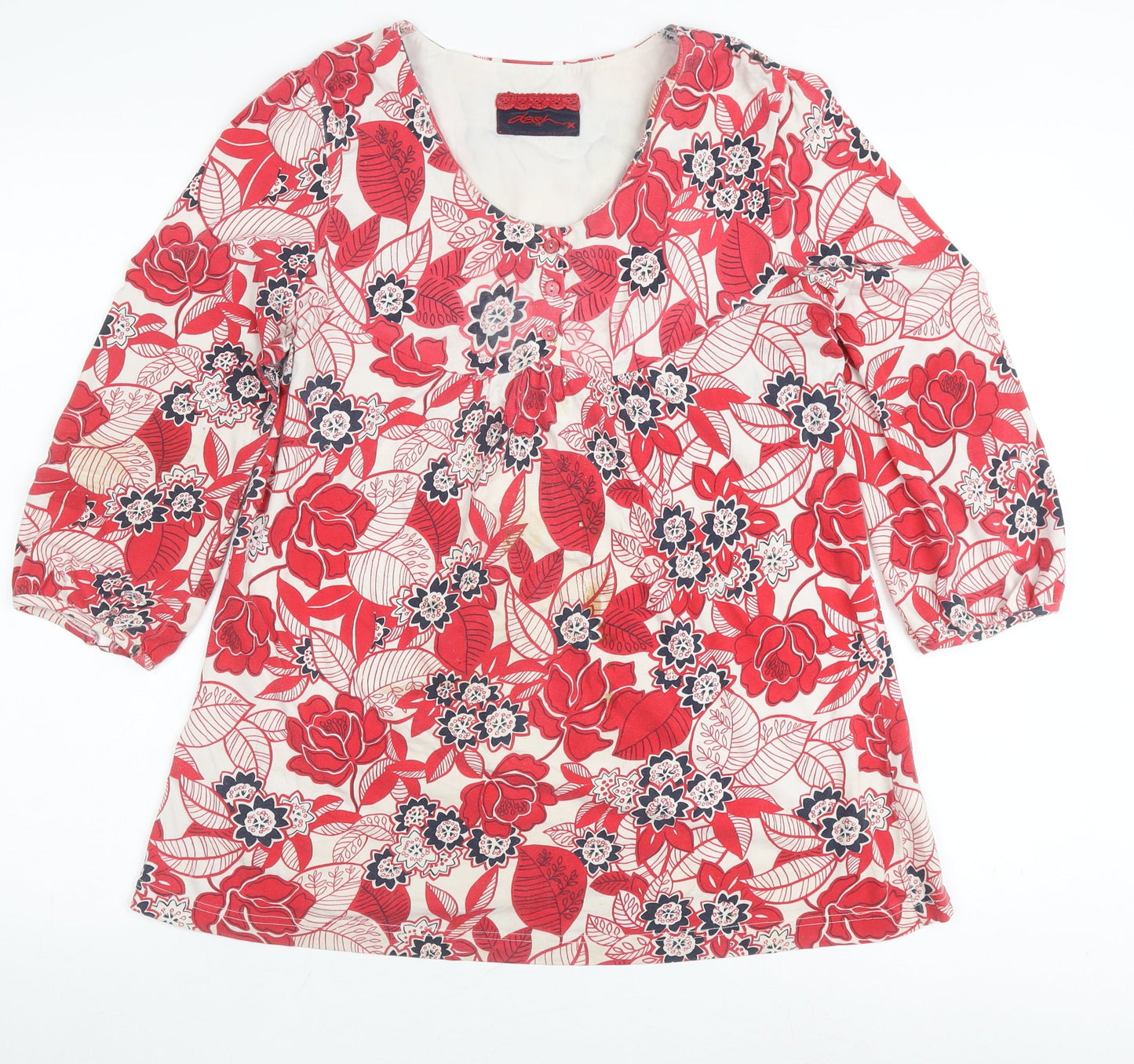 Dash Women's Red Floral Tunic Blouse Size 12