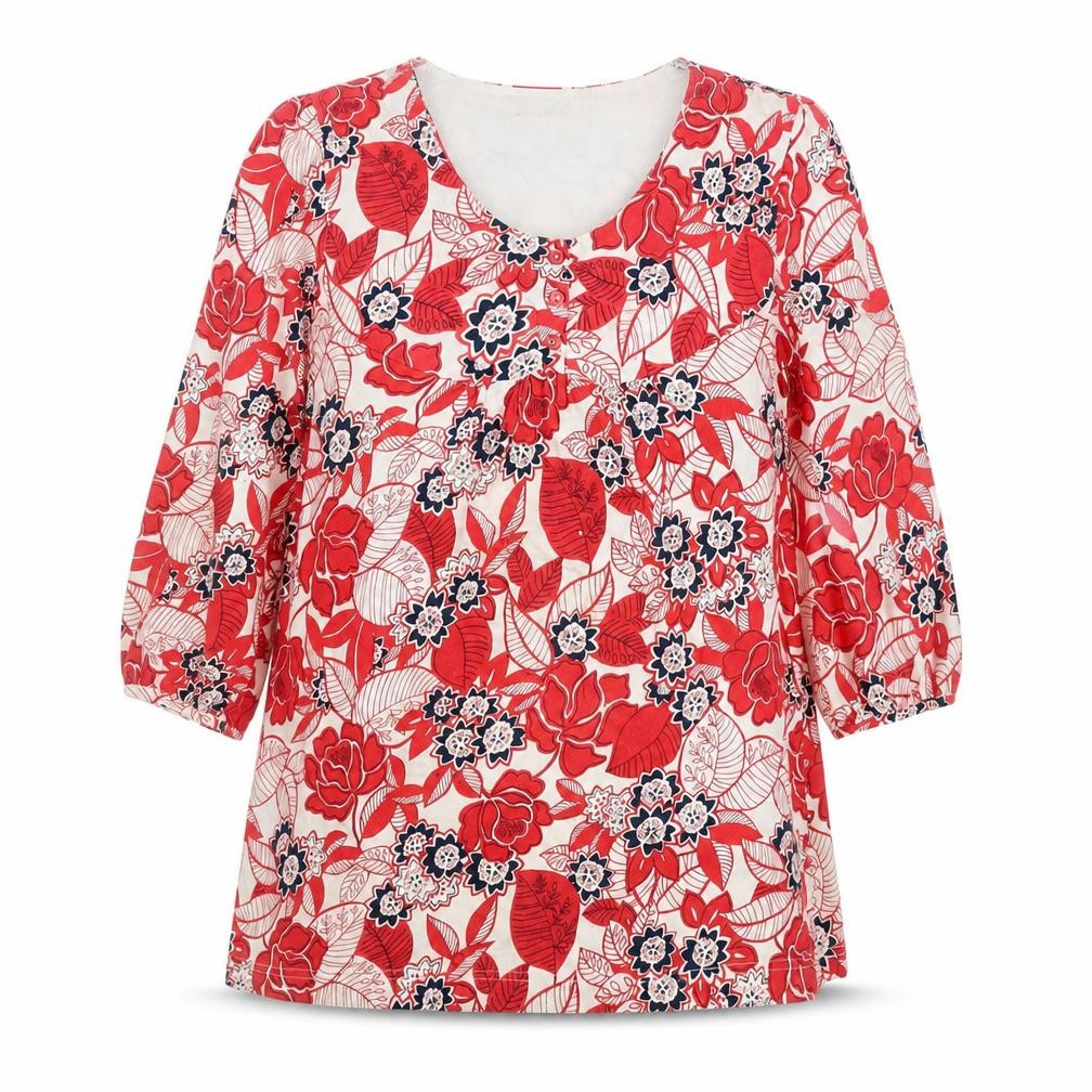 Dash Women's Red Floral Tunic Blouse Size 12