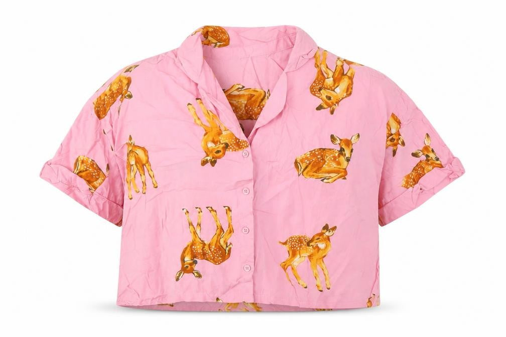 ASOS DESIGN Women's Pink Animal Print Button-Up Shirt