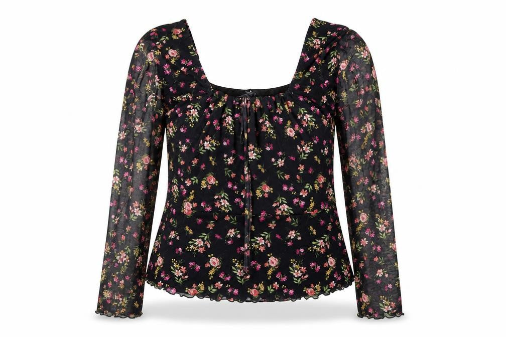 LOOKAGAIN.CO.UK Women's Black Floral Tunic Blouse Size 12