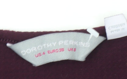 Brand and care label for Dorothy Perkins Purple Pencil Dress, size 8
