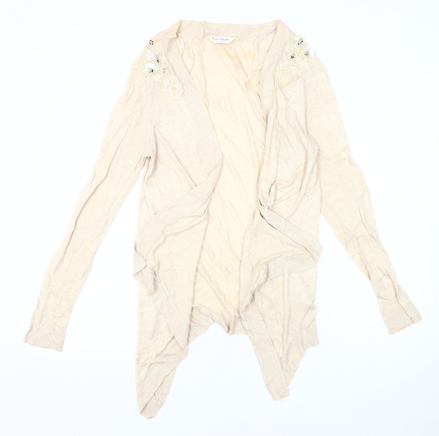 Miss Selfridge Beige Women's Cardigan Size 14 with Beaded Accents