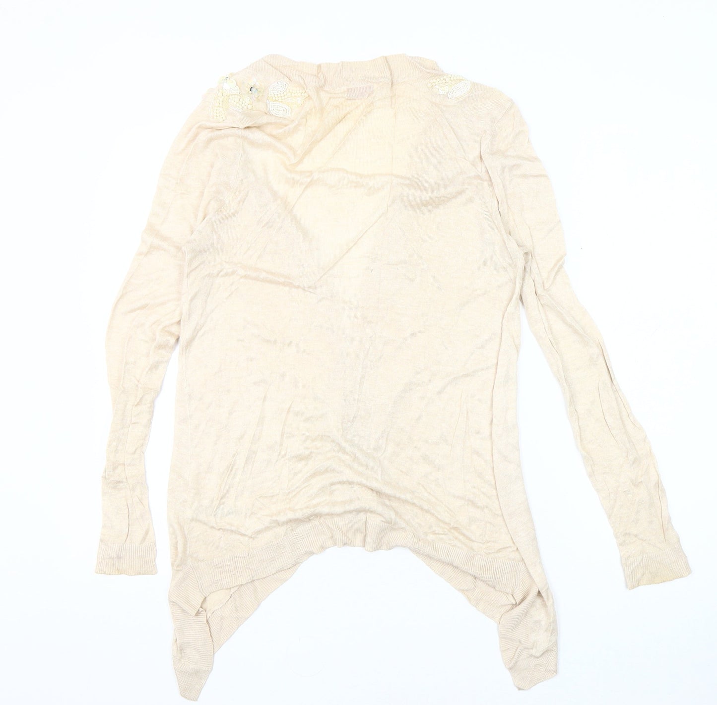 Miss Selfridge Beige Women's Cardigan Size 14 with Beaded Accents